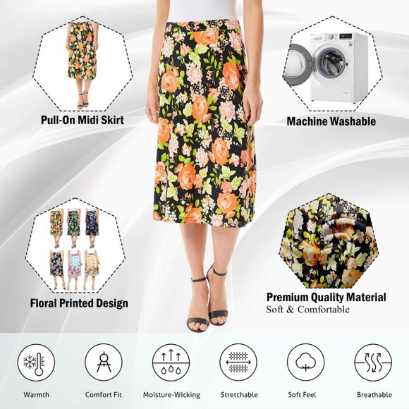 Women’s Printed Midi High Waist Breathable Soft Casual & Formal Wear Mid Length - Picture 7 of 16
